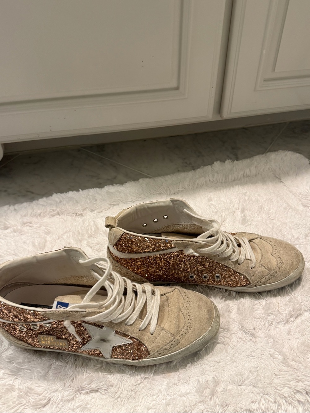 Authentic Golden Goose Rose Gold Glitter Mid-Top Sneakers - Picture 10 of 12